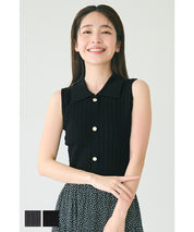 氣質金扣POLO領無袖背心針織 通勤