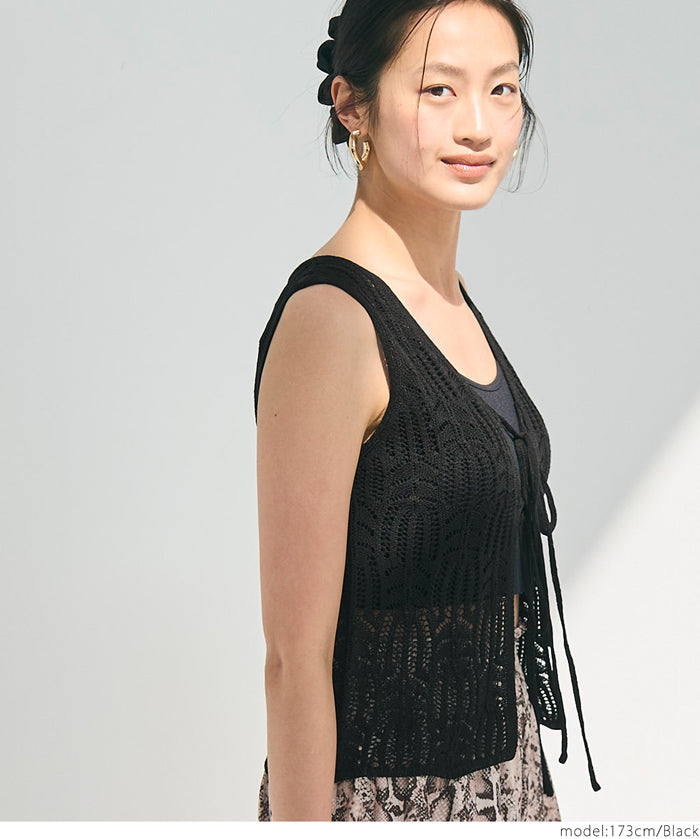 夏日渡假編織綁帶背心