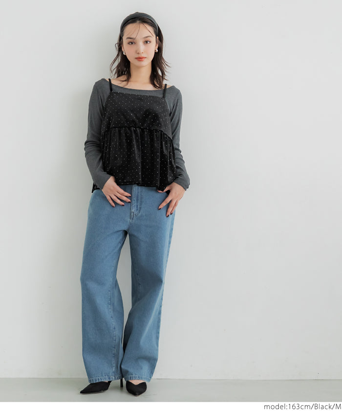 細閃碎鑽絨布細肩帶娃娃背心