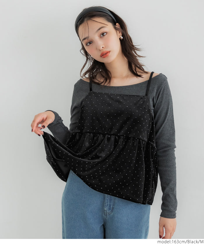 細閃碎鑽絨布細肩帶娃娃背心