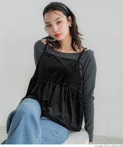 細閃碎鑽絨布細肩帶娃娃背心