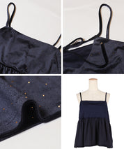 細閃碎鑽絨布細肩帶娃娃背心