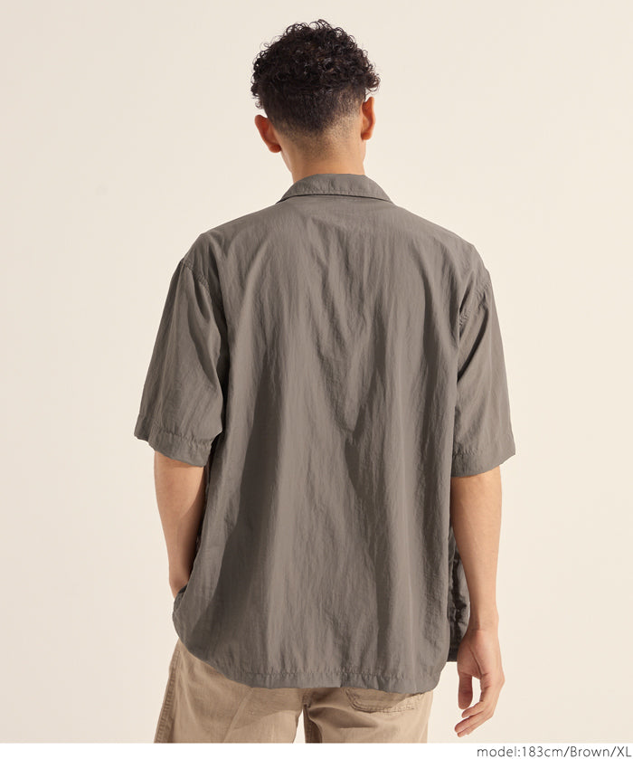 男裝日系胸前口袋尼龍短袖襯衫