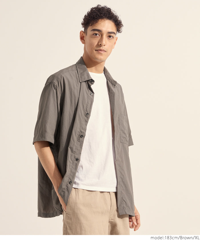 男裝日系胸前口袋尼龍短袖襯衫