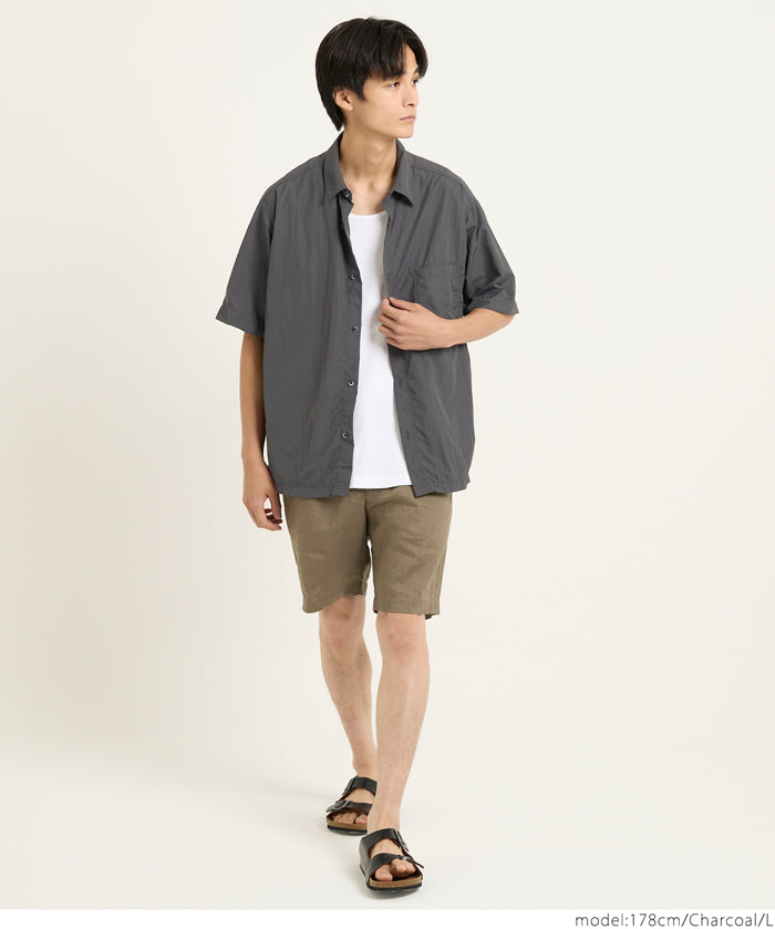 男裝日系胸前口袋尼龍短袖襯衫