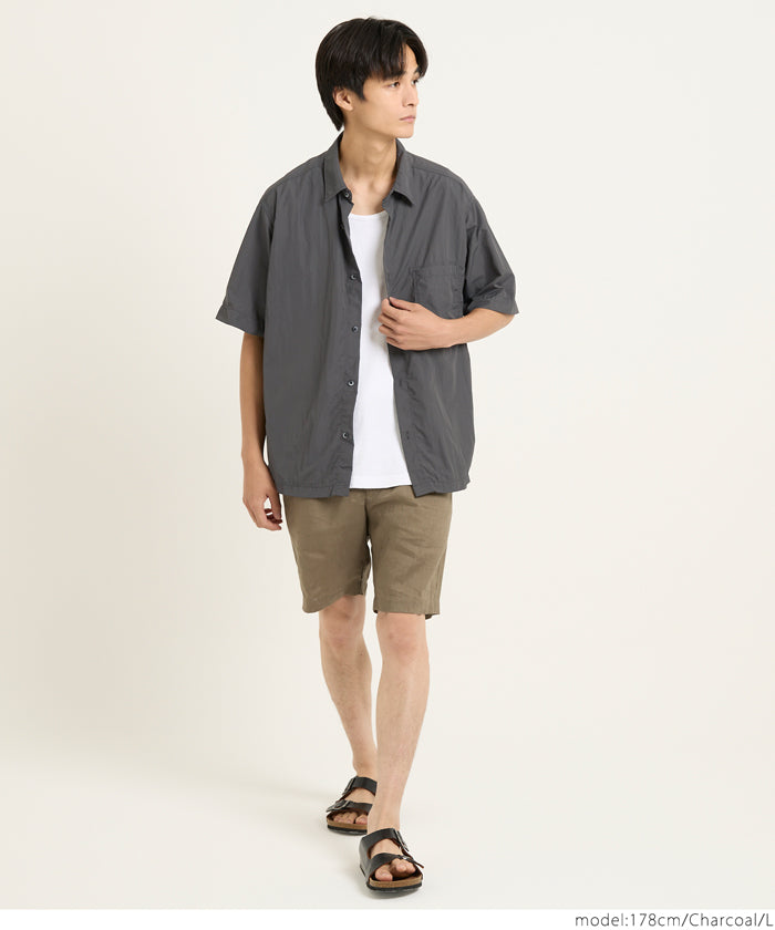 男裝日系胸前口袋尼龍短袖襯衫