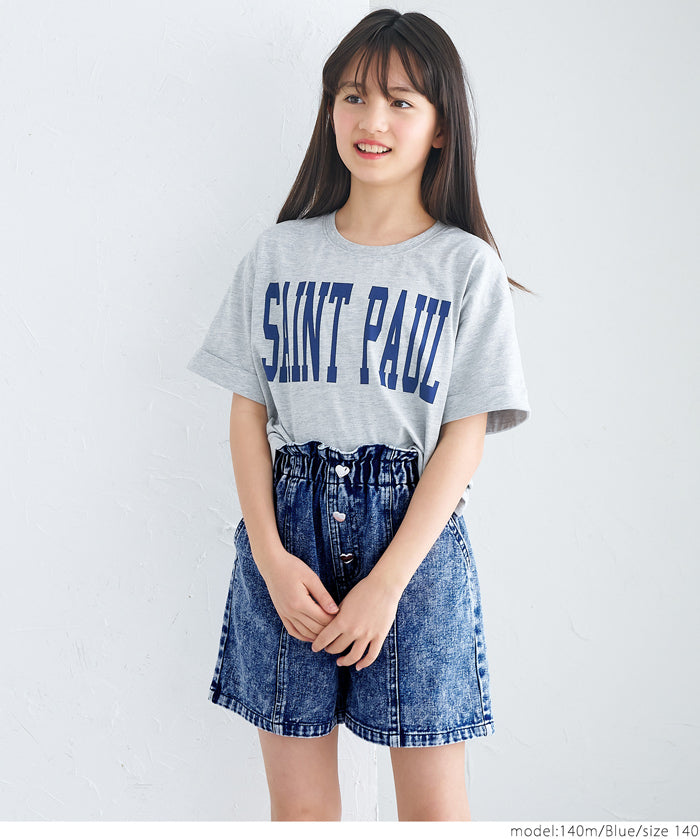 童裝愛心鈕扣仿舊牛仔短褲