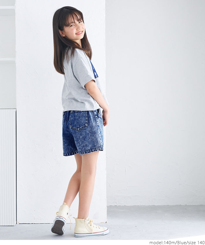 童裝愛心鈕扣仿舊牛仔短褲