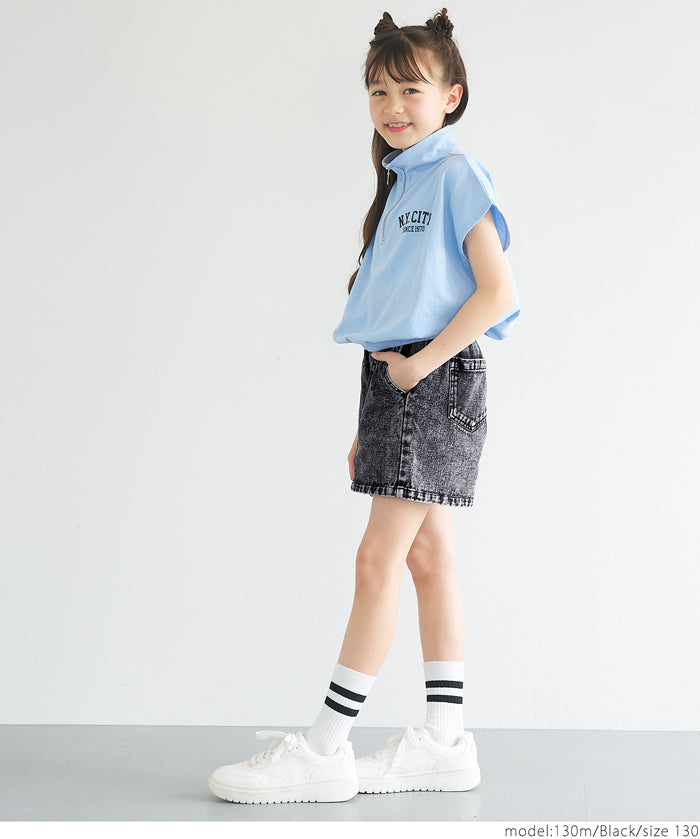 童裝愛心鈕扣仿舊牛仔短褲