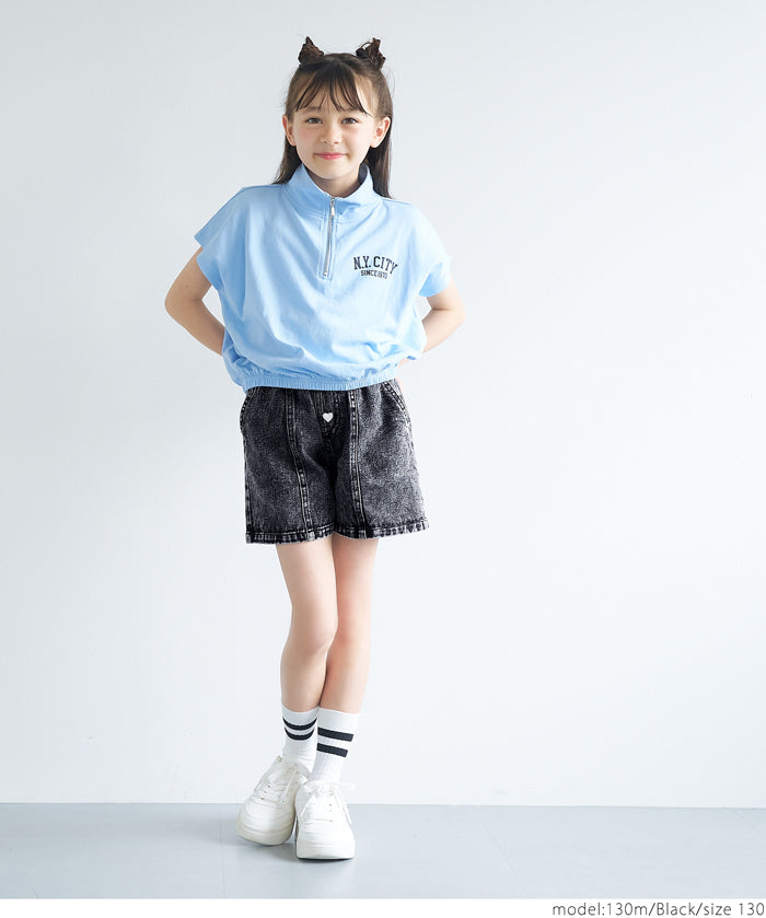 童裝愛心鈕扣仿舊牛仔短褲