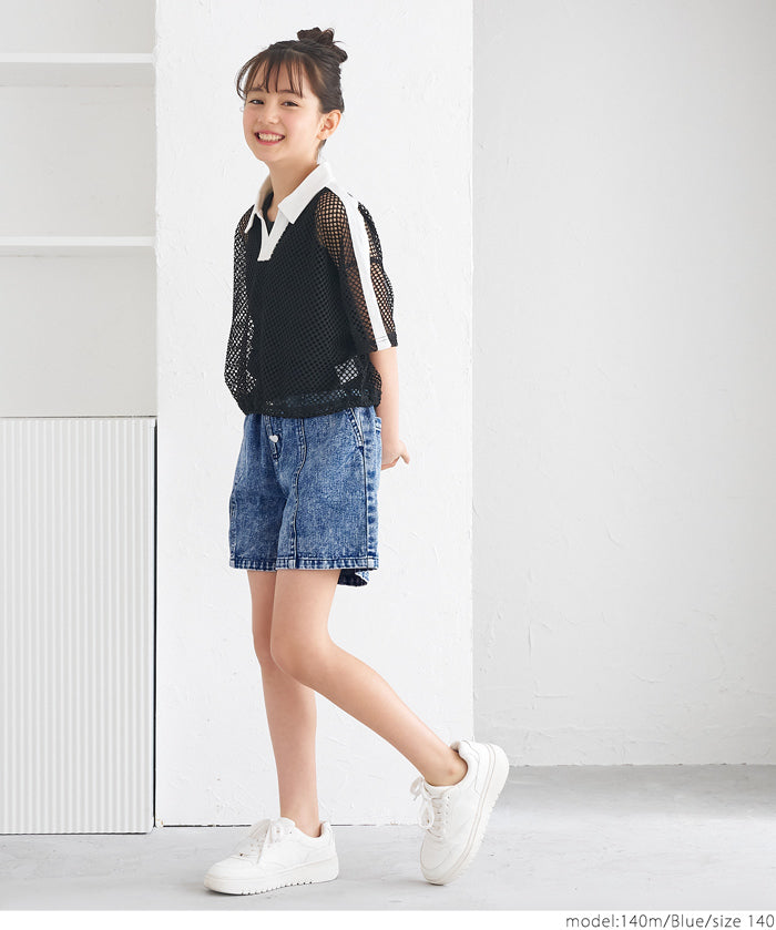 童裝愛心鈕扣仿舊牛仔短褲