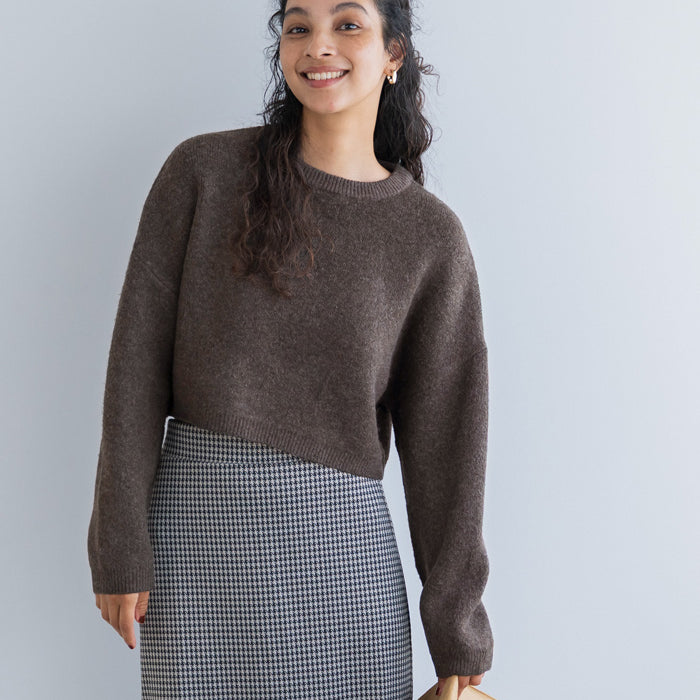 慵懶厚實短版針織毛衣