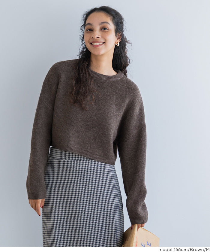 慵懶厚實短版針織毛衣