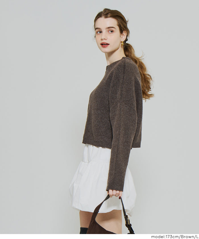 慵懶厚實短版針織毛衣