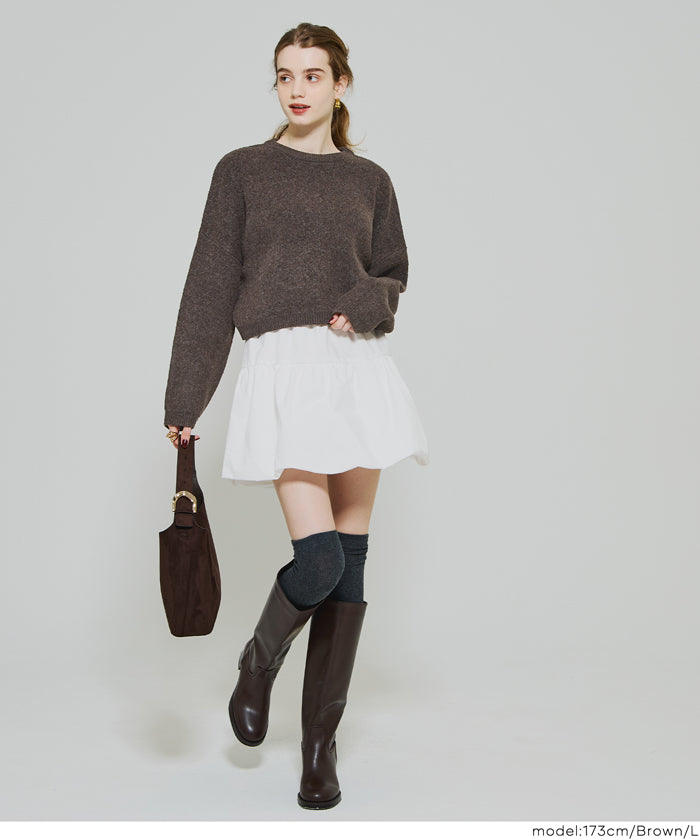 慵懶厚實短版針織毛衣