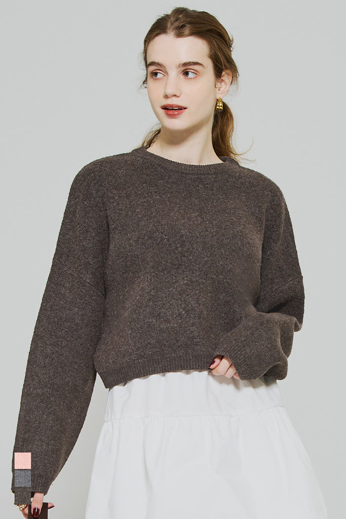 慵懶厚實短版針織毛衣