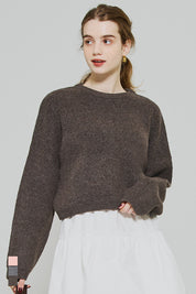 慵懶厚實短版針織毛衣