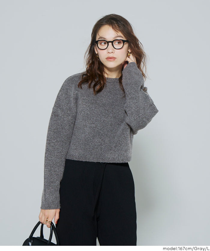 慵懶厚實短版針織毛衣