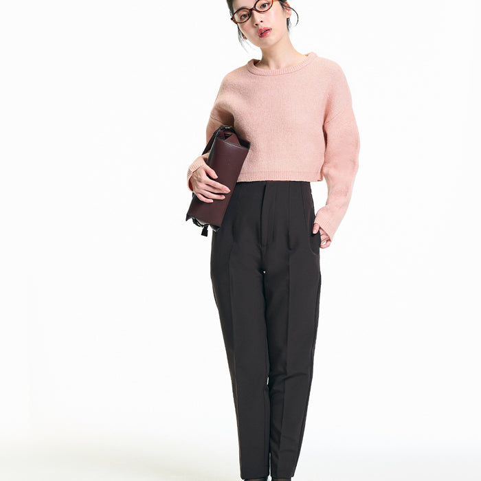 慵懶厚實短版針織毛衣