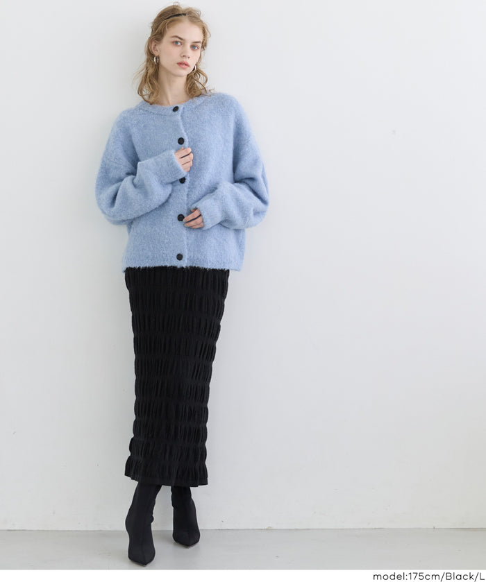 Irregularly gathered elastic straight skirt 