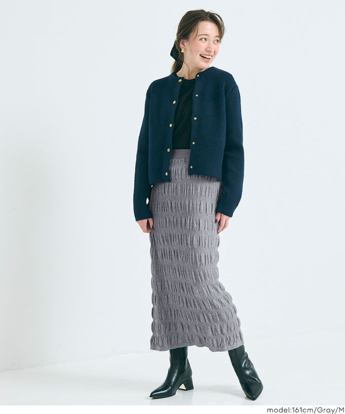 Irregularly gathered elastic straight skirt 