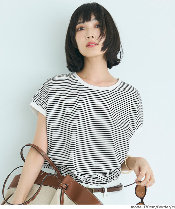 Cotton Plain French Sleeve T-shirt