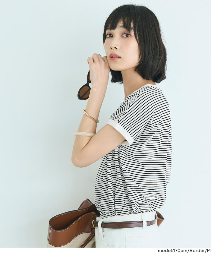 Cotton Plain French Sleeve T-shirt