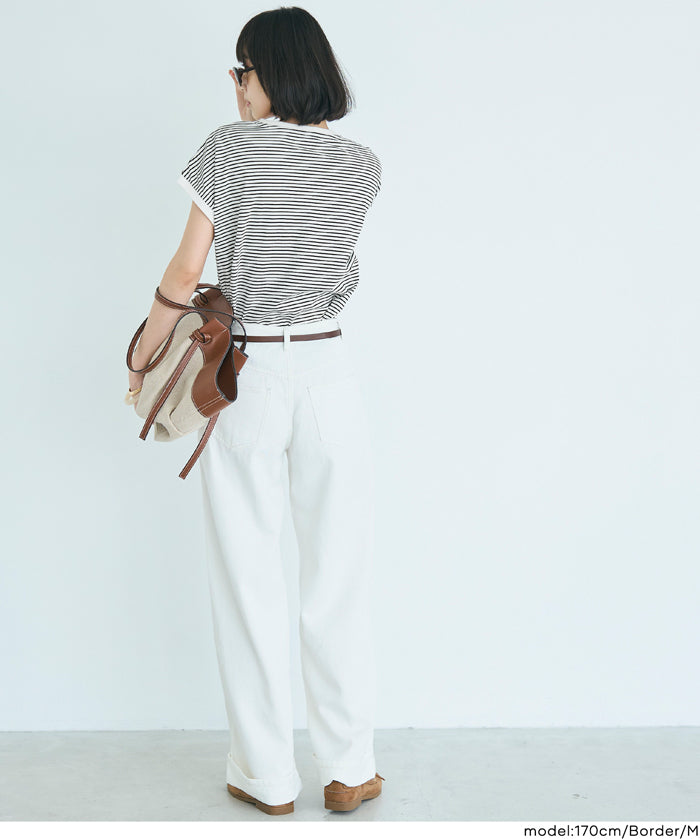 Cotton Plain French Sleeve T-shirt
