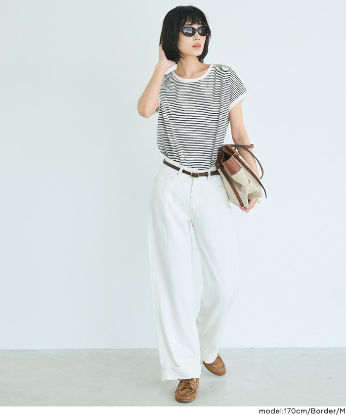 Cotton Plain French Sleeve T-shirt