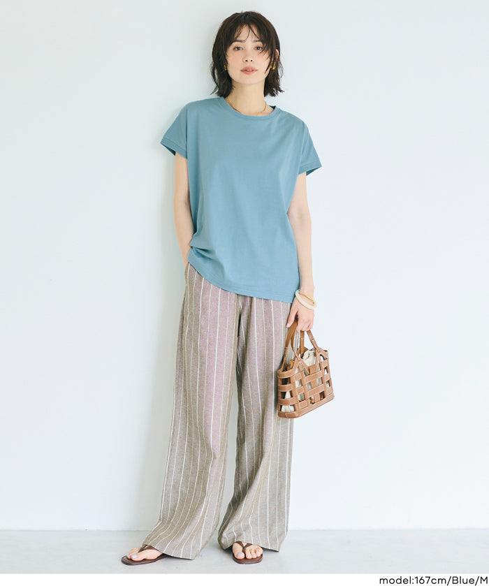 Cotton Plain French Sleeve T-shirt