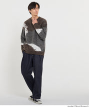 男裝抽象三色毛絨感毛衣