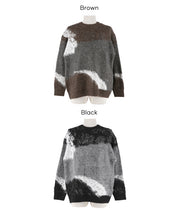 男裝抽象三色毛絨感毛衣