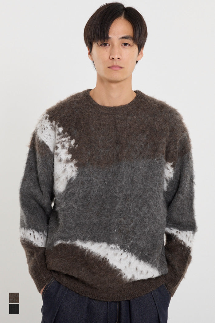 男裝抽象三色毛絨感毛衣