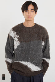 男裝抽象三色毛絨感毛衣