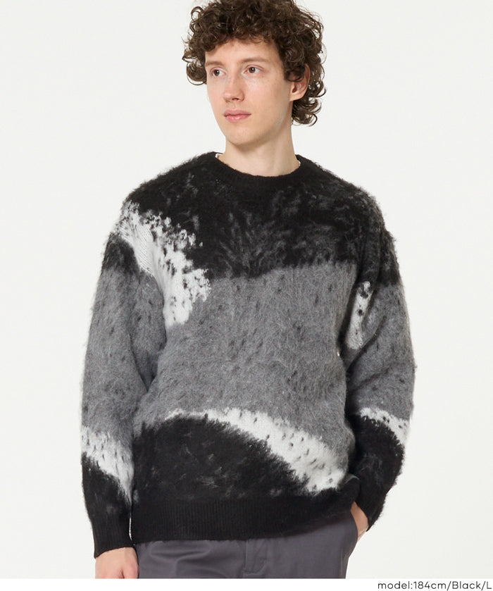 男裝抽象三色毛絨感毛衣