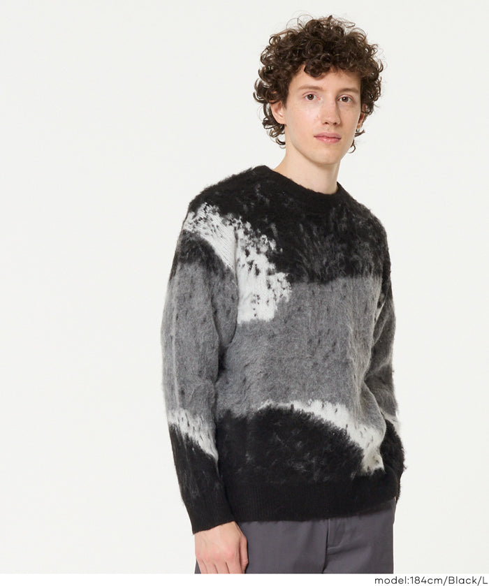 男裝抽象三色毛絨感毛衣