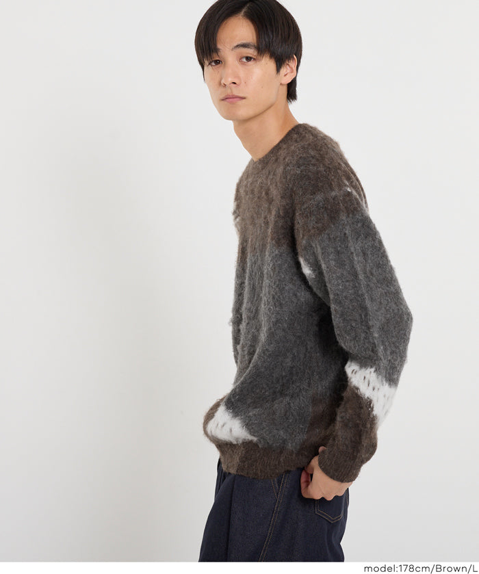 男裝抽象三色毛絨感毛衣