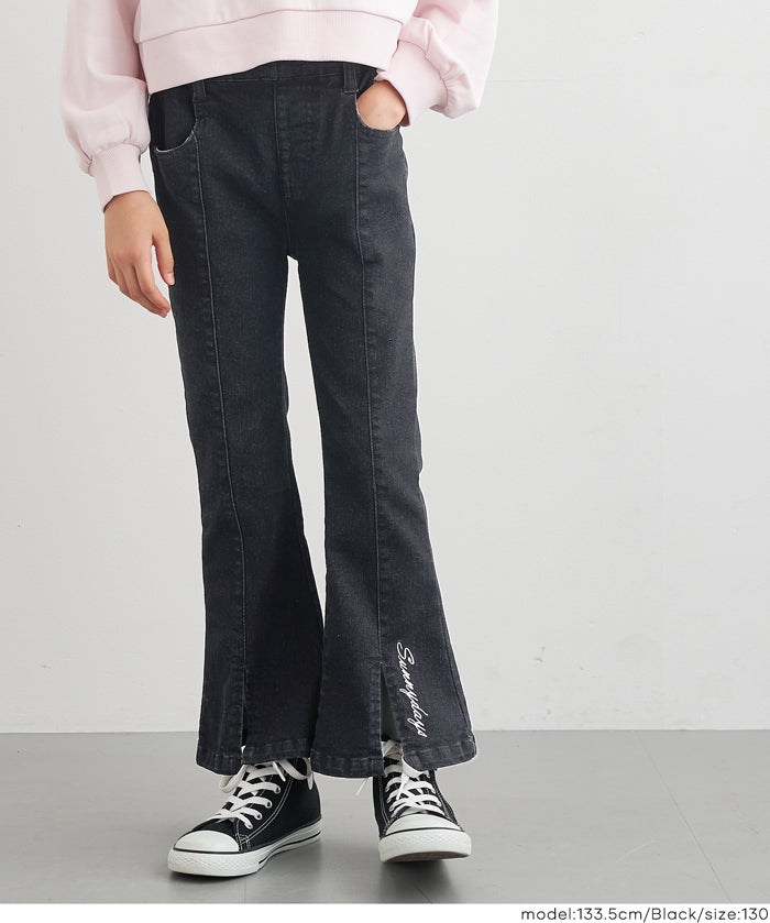 童裝刺繡造型喇叭牛仔褲