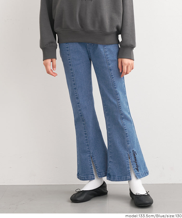 童裝刺繡造型喇叭牛仔褲