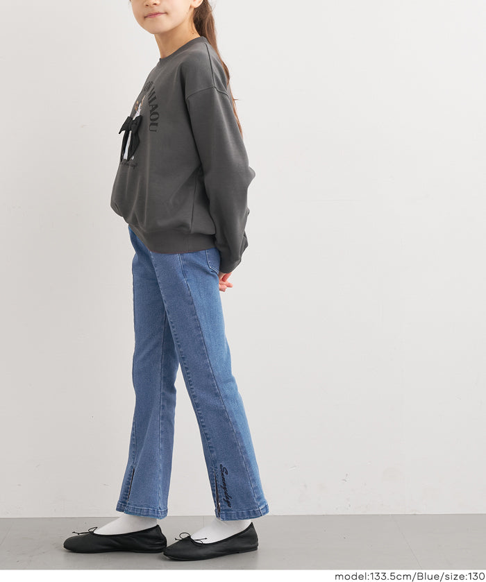 童裝刺繡造型喇叭牛仔褲