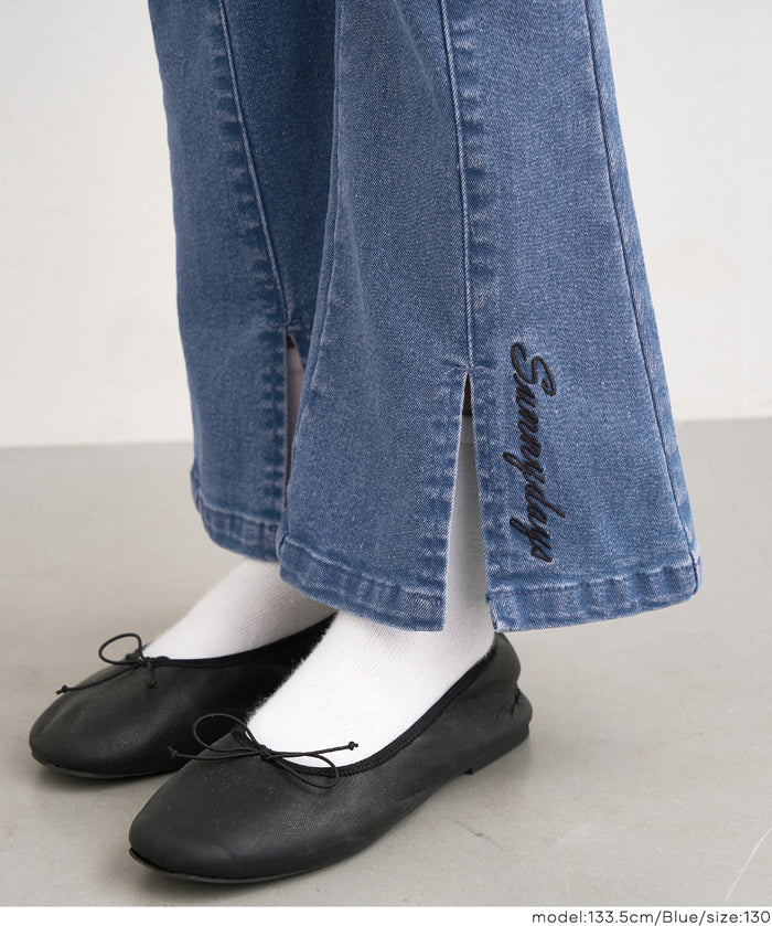 童裝刺繡造型喇叭牛仔褲