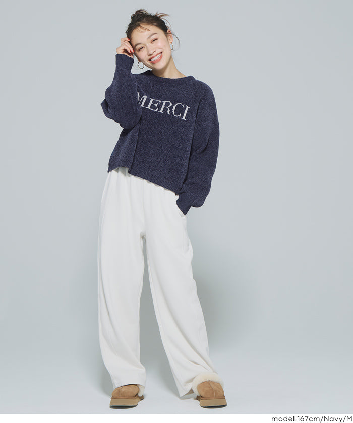 可機洗 可配套雪尼爾英字LOGO圓領針織毛衣