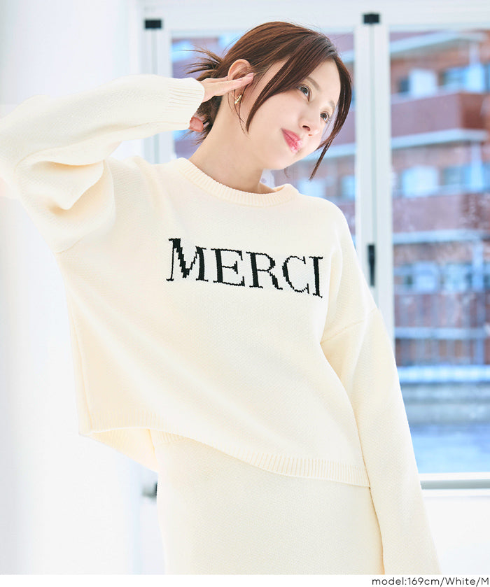 可機洗 可配套雪尼爾英字LOGO圓領針織毛衣