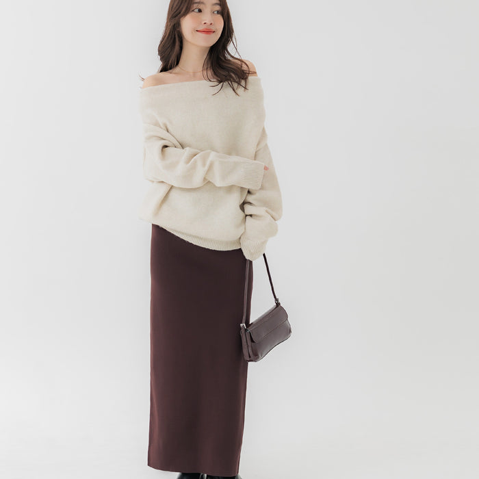 高腰針織直筒半裙