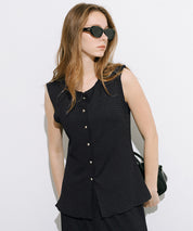 皺褶肌理彈性金扣背心 (Button vest with textured)