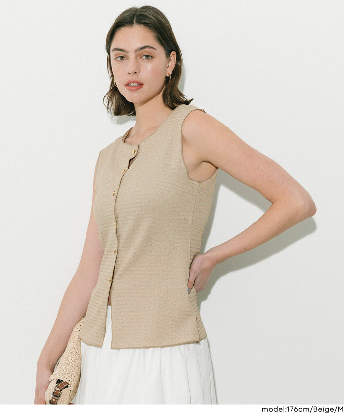 皺褶肌理彈性金扣背心 (Button vest with textured)