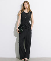 凹凸肌理彈性休閒褲 (Wide-leg pants with textured )