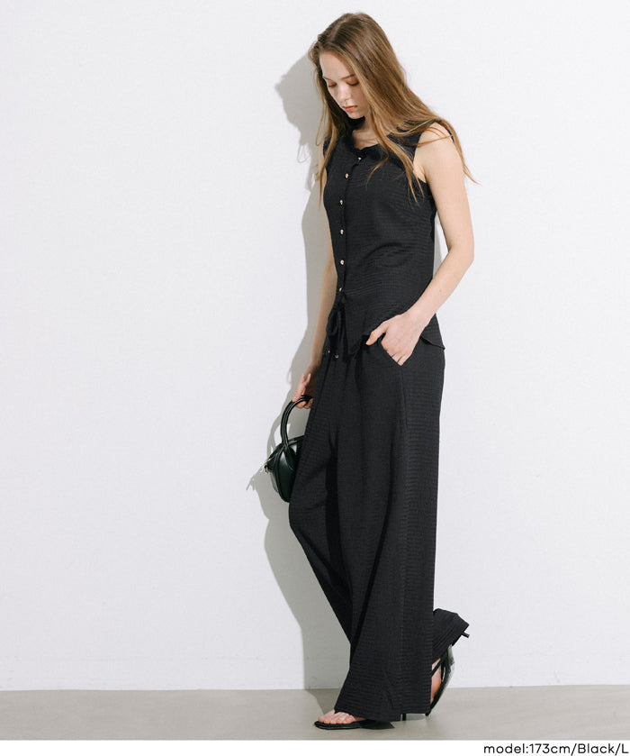 凹凸肌理彈性休閒褲 (Wide-leg pants with textured )