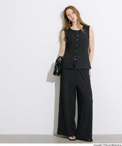 凹凸肌理彈性休閒褲 (Wide-leg pants with textured )