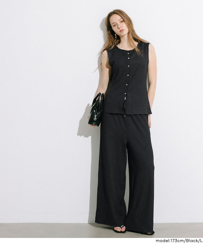 凹凸肌理彈性休閒褲 (Wide-leg pants with textured )